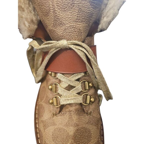 Limited Edition Coach Monogram Shearling-Lined Winter Boots Size 6B, Tan/Brown - Picture 3 of 12